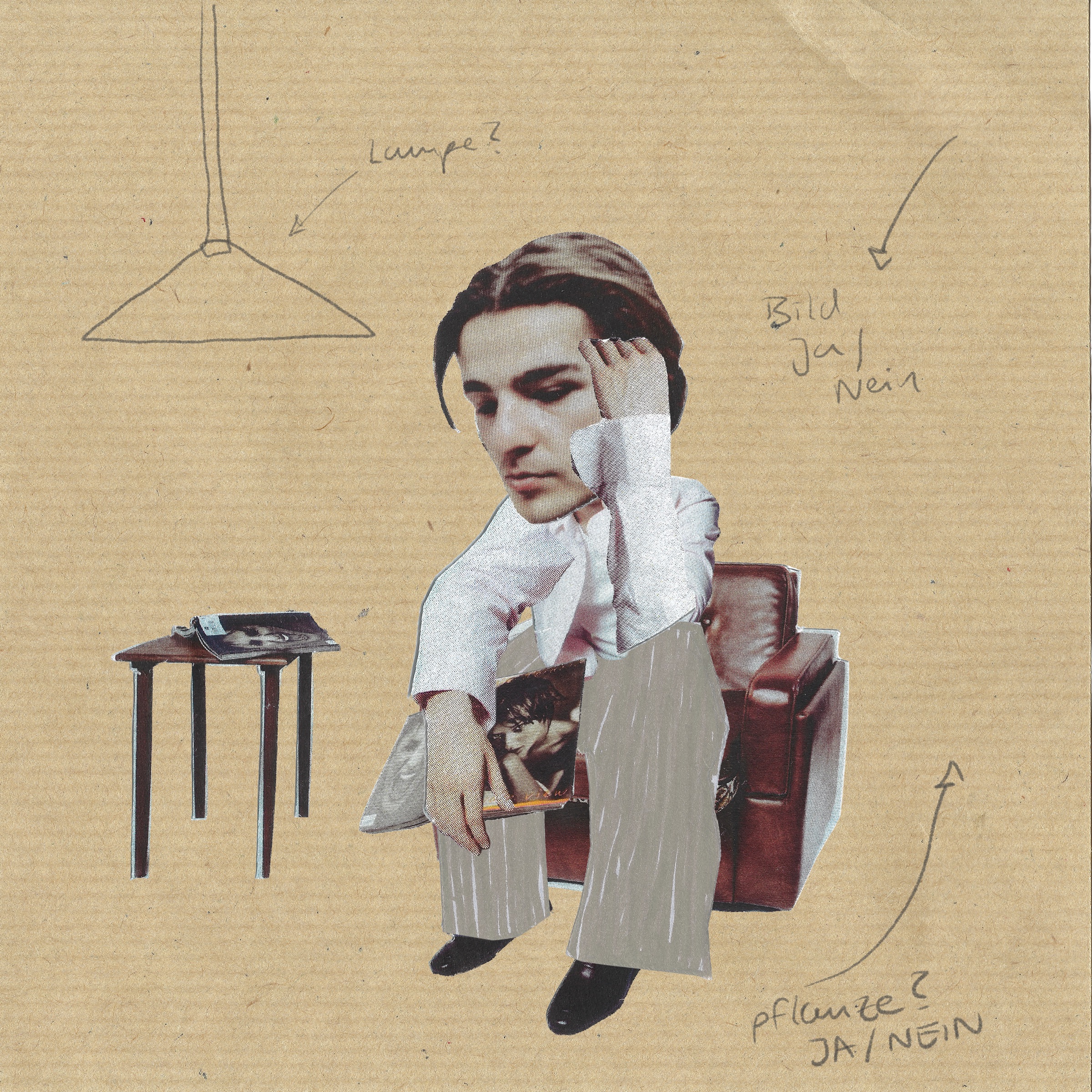 Cover collage sketch on kraft paper with handwritten notes
